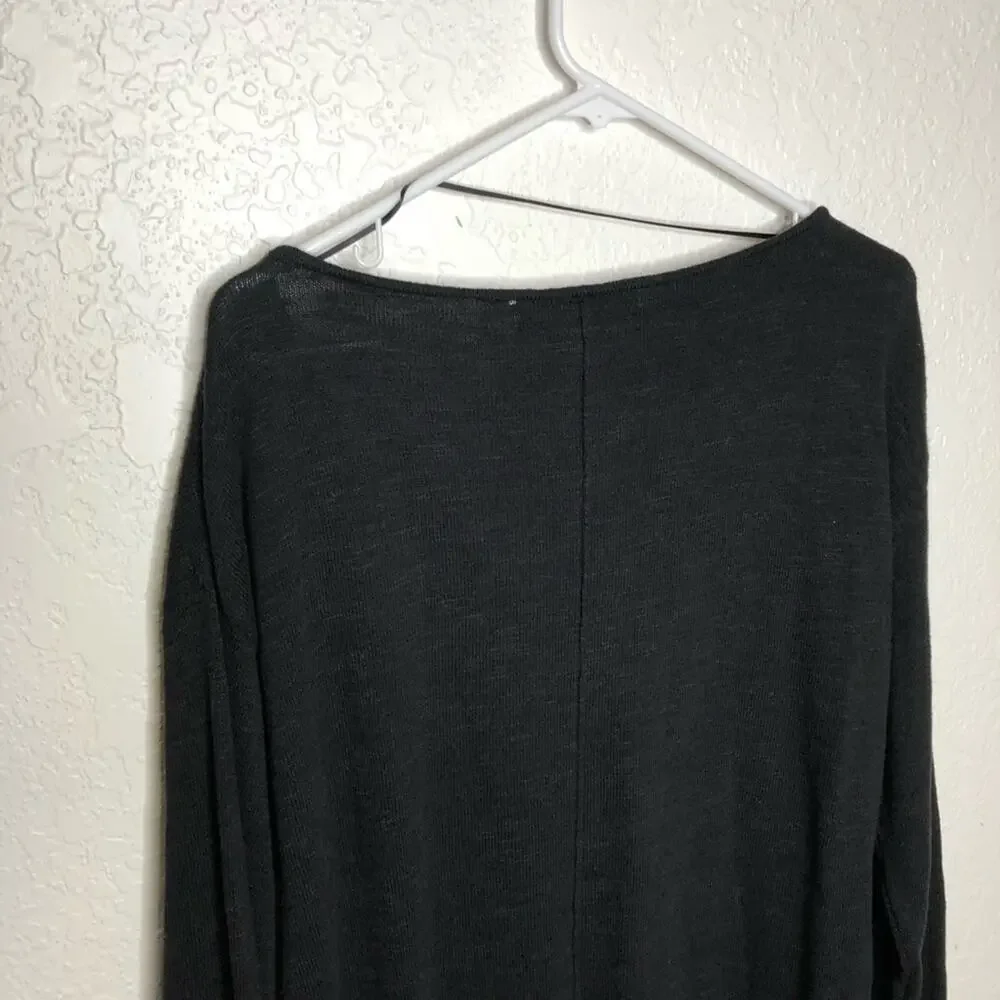 Free People Beach black vneck side slit linen blend knit top size Extra Small XS